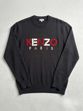 Kenzo Black Crewneck with Red and White Logo